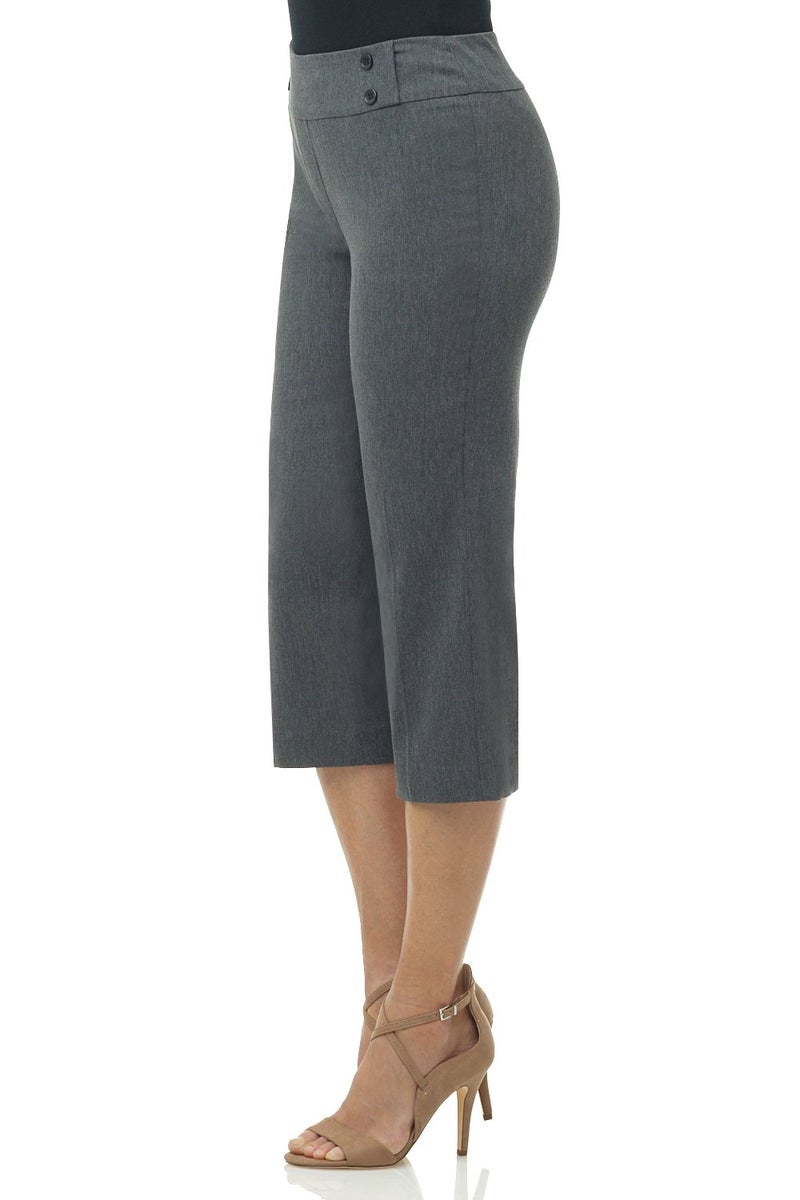 Rekucci Womenâ€™s Comfort Stretch Pull-On Capri Pants with Button Detail â€“ Everyday Casual Wear (14, Charcoal) - Image 2